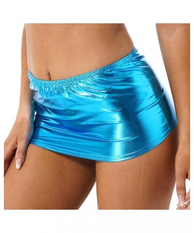 Women's PVC Leather Shiny Metallic Short Mini Skirt Night Club Bodycon Tight Dress Sky Blue $9.19 Skirts