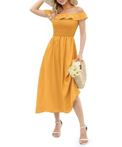 Women's Summer Casual Dress Sleeveless Crewneck Swing Sundress Smocked Boho Long Maxi Dress with Pockets A-turmeric $29.39 Dr...