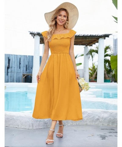 Women's Summer Casual Dress Sleeveless Crewneck Swing Sundress Smocked Boho Long Maxi Dress with Pockets A-turmeric $29.39 Dr...