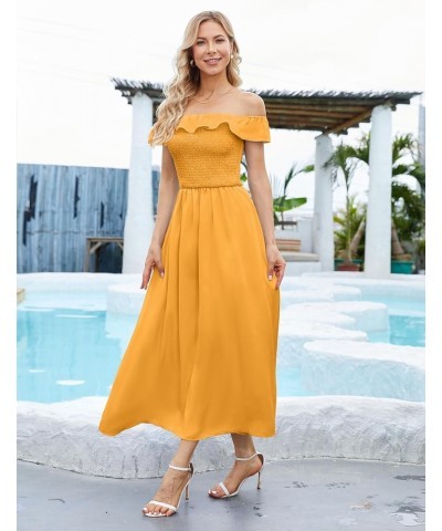 Women's Summer Casual Dress Sleeveless Crewneck Swing Sundress Smocked Boho Long Maxi Dress with Pockets A-turmeric $29.39 Dr...