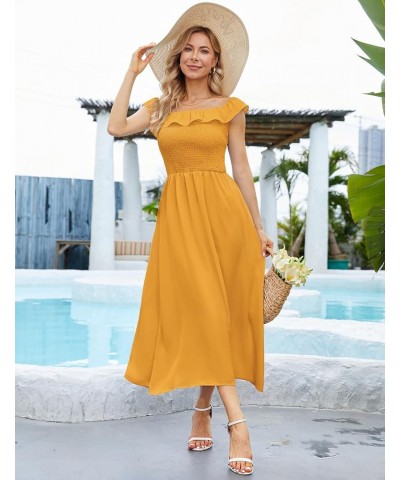 Women's Summer Casual Dress Sleeveless Crewneck Swing Sundress Smocked Boho Long Maxi Dress with Pockets A-turmeric $29.39 Dr...