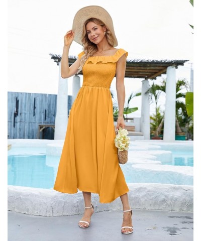 Women's Summer Casual Dress Sleeveless Crewneck Swing Sundress Smocked Boho Long Maxi Dress with Pockets A-turmeric $29.39 Dr...