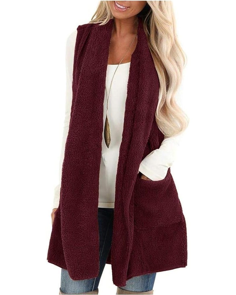 Women Long Vest Jacket for Sleeveless Fleece Front Open Cardigan Long Draped Vest Soft Thick Fleece Jackets 10 Wine $13.43 Vests