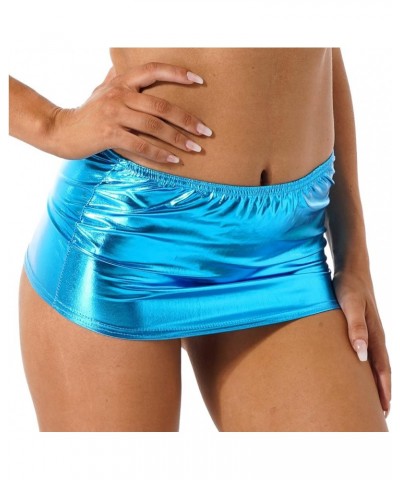 Women's PVC Leather Shiny Metallic Short Mini Skirt Night Club Bodycon Tight Dress Sky Blue $9.19 Skirts