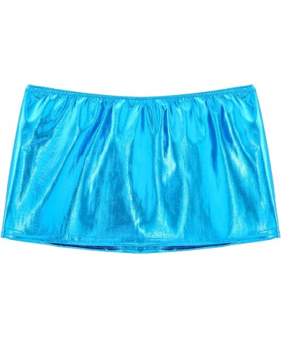 Women's PVC Leather Shiny Metallic Short Mini Skirt Night Club Bodycon Tight Dress Sky Blue $9.19 Skirts