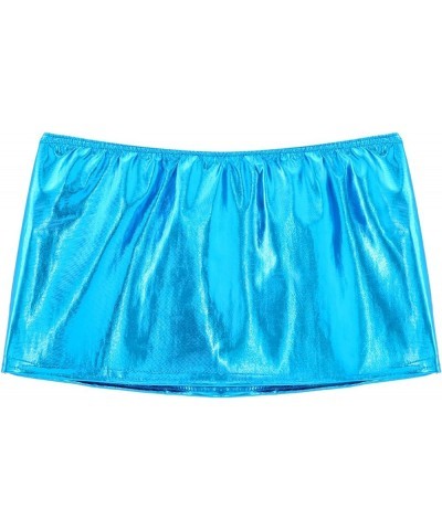 Women's PVC Leather Shiny Metallic Short Mini Skirt Night Club Bodycon Tight Dress Sky Blue $9.19 Skirts