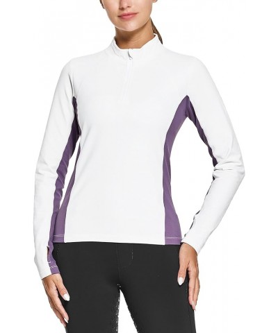 FitsT4 Women's Thermal Fleece Lined Equestrian Shirt Half Zip Running Pullover Athletic Ski Shirt with Thumbholes White $22.5...