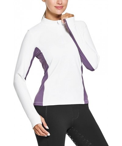 FitsT4 Women's Thermal Fleece Lined Equestrian Shirt Half Zip Running Pullover Athletic Ski Shirt with Thumbholes White $22.5...