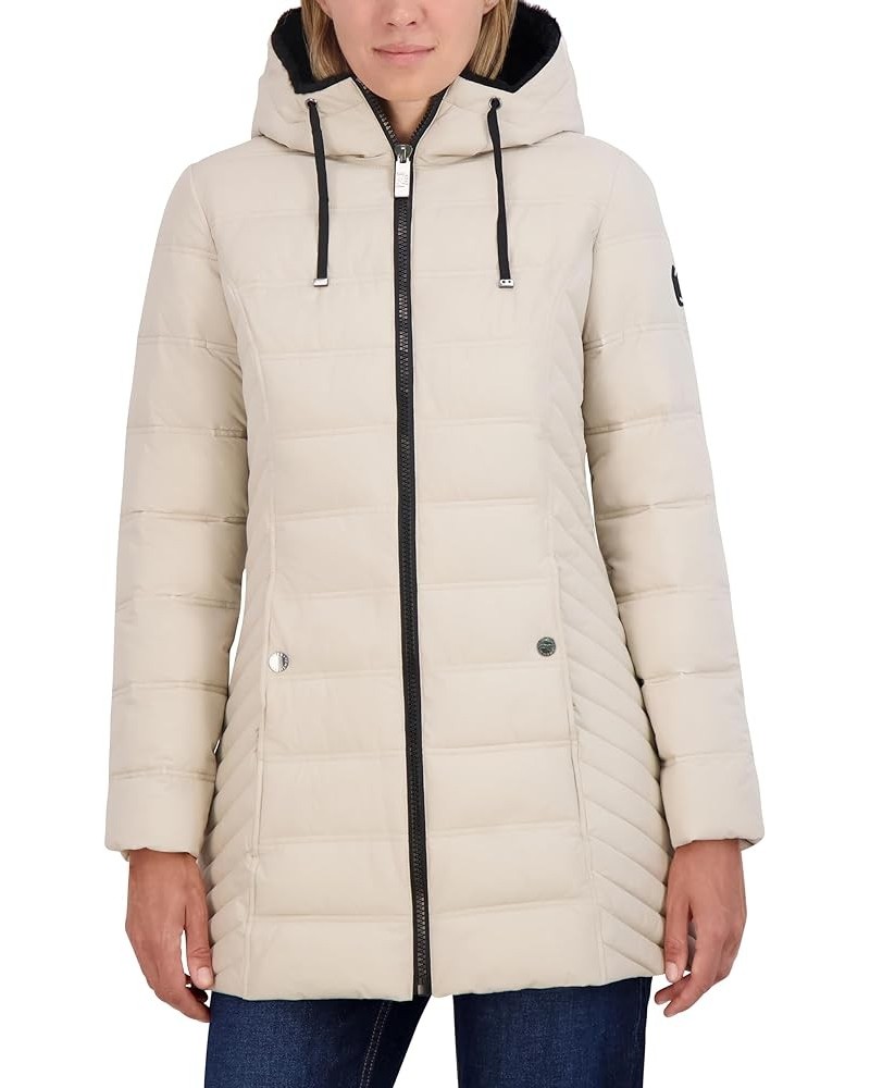 Women's 3/4 Stretch Puffer Jacket with Fur Hood and Half Back Beige $50.76 Others