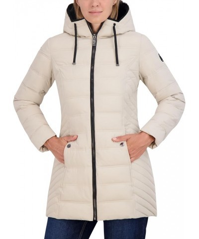 Women's 3/4 Stretch Puffer Jacket with Fur Hood and Half Back Beige $50.76 Others