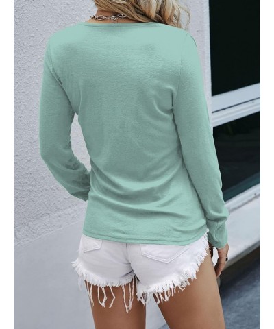 Womens Long Sleeve V Neck Tops Casual Henley Shirt Snap Button Tunics Moss Green $17.69 Tops