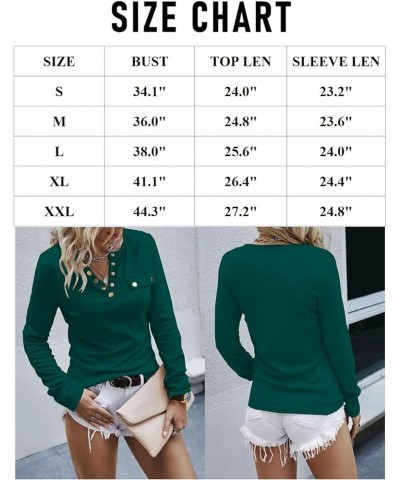 Womens Long Sleeve V Neck Tops Casual Henley Shirt Snap Button Tunics Moss Green $17.69 Tops