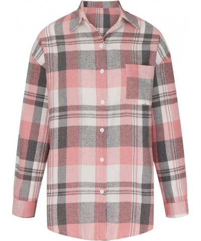 Women's Button up Flannel Shirts Long Sleeve Collared Plaid Shacket Work Blouses Casual Tops with Pocket for Fall Pink 3 $10....