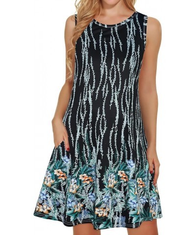 Women's Summer Dresses 2024 Beach Casual Sleeveless Floral Print Tank Loose Sundress with Pocket Deep Blue Floral $16.79 Dresses