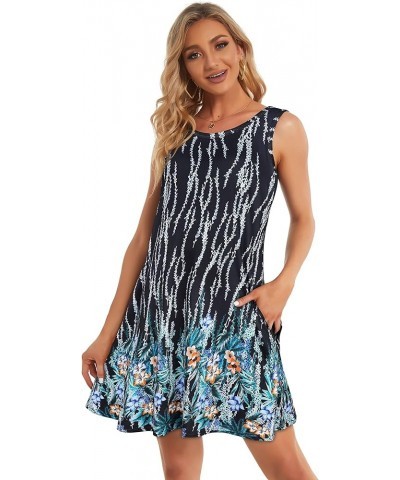 Women's Summer Dresses 2024 Beach Casual Sleeveless Floral Print Tank Loose Sundress with Pocket Deep Blue Floral $16.79 Dresses