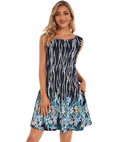 Women's Summer Dresses 2024 Beach Casual Sleeveless Floral Print Tank Loose Sundress with Pocket Deep Blue Floral $16.79 Dresses