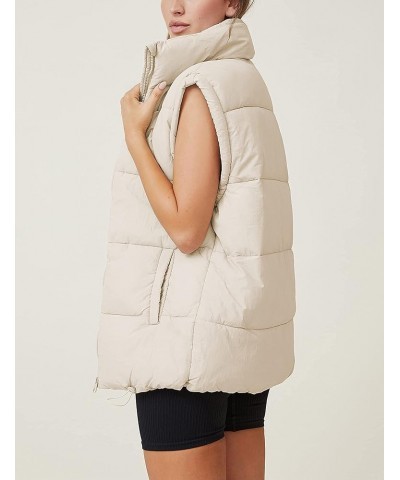 Womens Oversized Quilted Puffer Vest Padded Warm Winter Jacket with Stand Collar Bubble Puffer Gilet Apricot $18.00 Vests