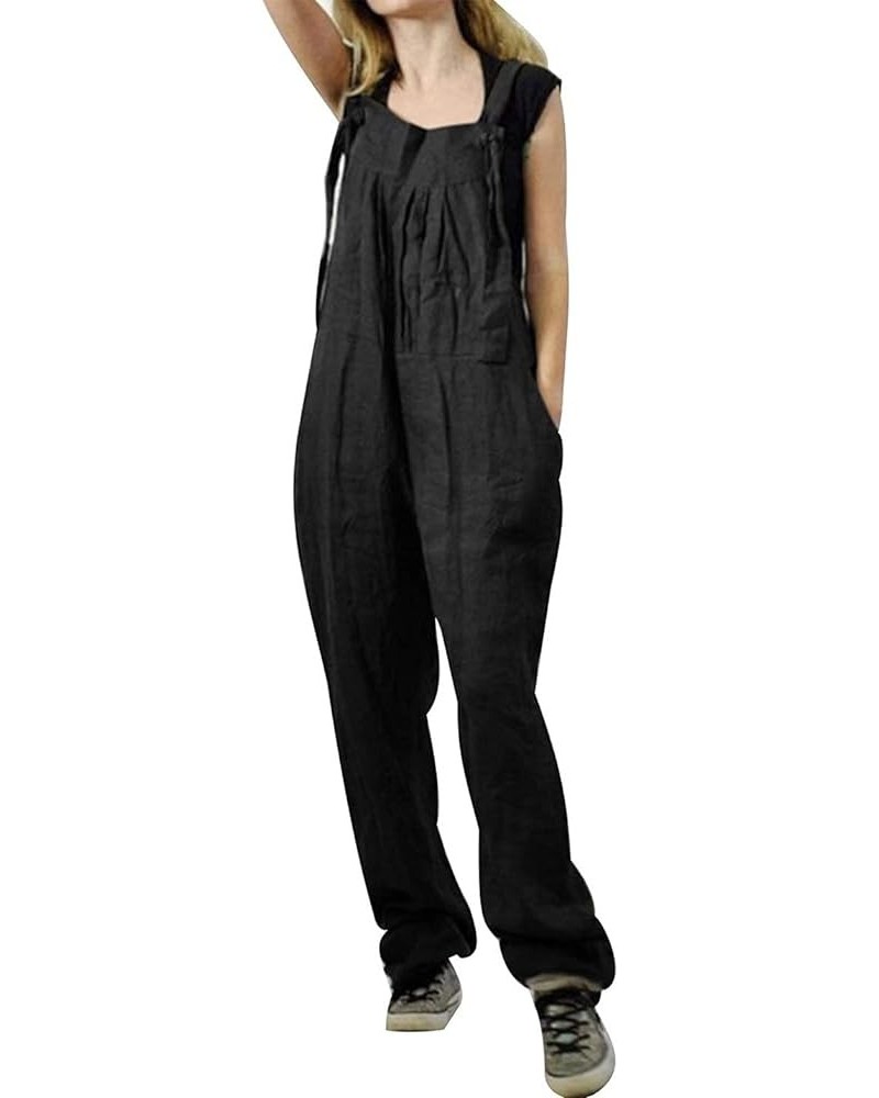 Women's Baggy Wide Leg Jumpsuits Overalls Cotton Linen Casual Summer Rompers Harem Pants D-tie Black $13.77 Overalls