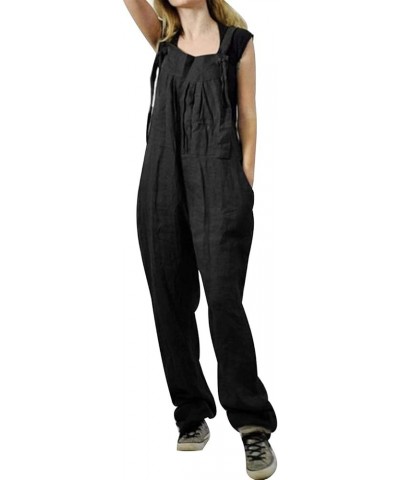 Women's Baggy Wide Leg Jumpsuits Overalls Cotton Linen Casual Summer Rompers Harem Pants D-tie Black $13.77 Overalls