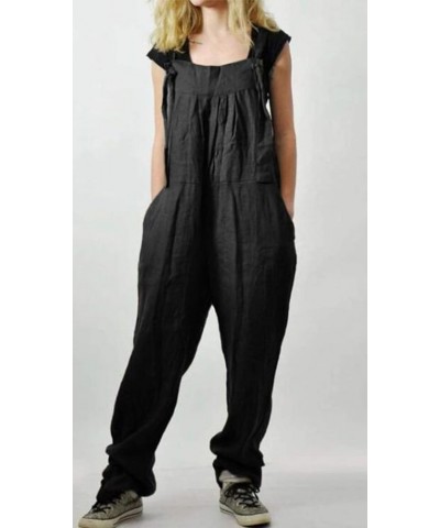 Women's Baggy Wide Leg Jumpsuits Overalls Cotton Linen Casual Summer Rompers Harem Pants D-tie Black $13.77 Overalls