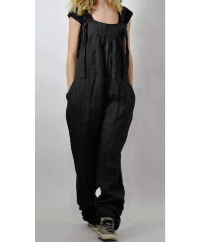 Women's Baggy Wide Leg Jumpsuits Overalls Cotton Linen Casual Summer Rompers Harem Pants D-tie Black $13.77 Overalls