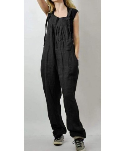 Women's Baggy Wide Leg Jumpsuits Overalls Cotton Linen Casual Summer Rompers Harem Pants D-tie Black $13.77 Overalls