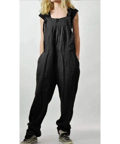 Women's Baggy Wide Leg Jumpsuits Overalls Cotton Linen Casual Summer Rompers Harem Pants D-tie Black $13.77 Overalls