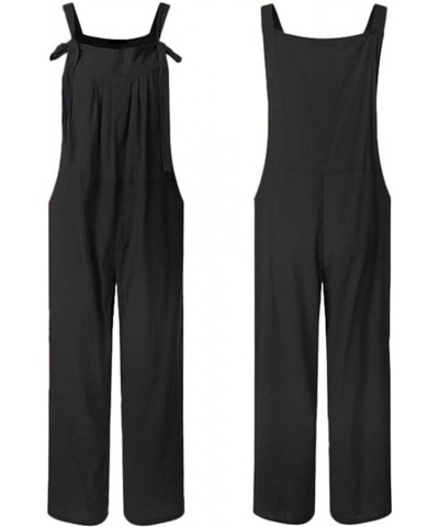 Women's Baggy Wide Leg Jumpsuits Overalls Cotton Linen Casual Summer Rompers Harem Pants D-tie Black $13.77 Overalls