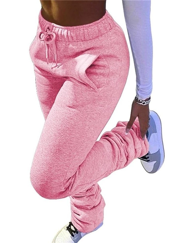 Women Stacked Flared Long Pants Thick Warm Lined Sweatpants Jogger Y2K Pants for Winter XS-3XL Pink $11.44 Pants