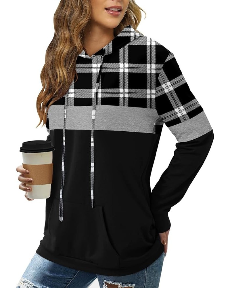 Hoodies for Women Camo Leopard Print Tops Pullover Hooded Sweatshirt Drawstring with Pocket 3-plaid Black $18.62 Hoodies & Sw...