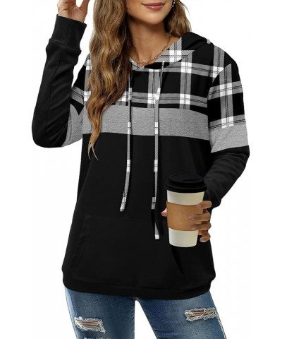 Hoodies for Women Camo Leopard Print Tops Pullover Hooded Sweatshirt Drawstring with Pocket 3-plaid Black $18.62 Hoodies & Sw...