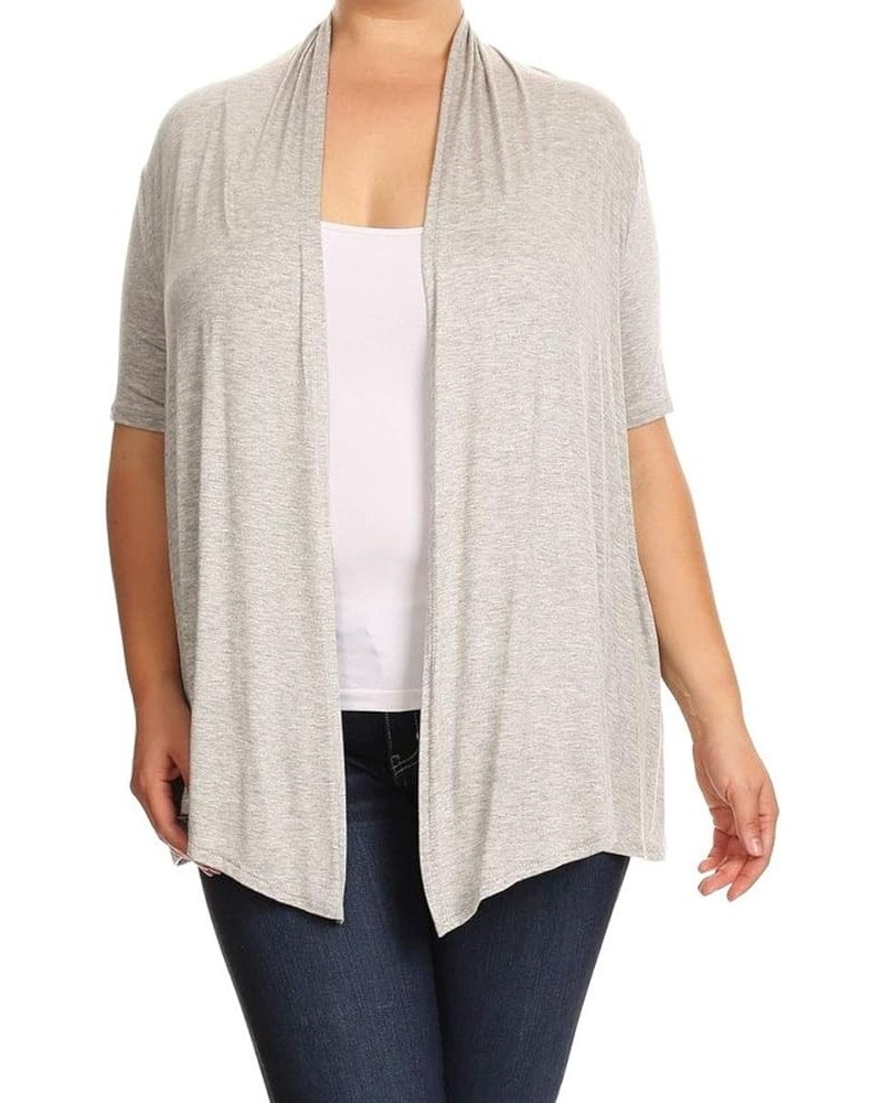 Women's Plus Size Short Sleeves Draped Open Front Solid Cardigan Made in USA Mcd00734 Heather Grey $11.73 Sweaters