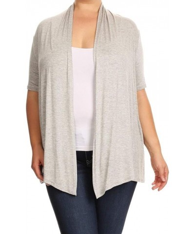 Women's Plus Size Short Sleeves Draped Open Front Solid Cardigan Made in USA Mcd00734 Heather Grey $11.73 Sweaters