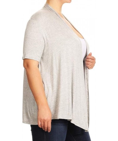 Women's Plus Size Short Sleeves Draped Open Front Solid Cardigan Made in USA Mcd00734 Heather Grey $11.73 Sweaters