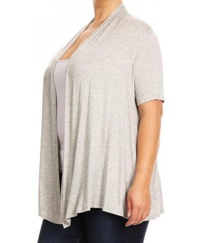 Women's Plus Size Short Sleeves Draped Open Front Solid Cardigan Made in USA Mcd00734 Heather Grey $11.73 Sweaters