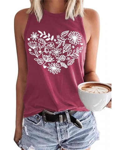 Women's Floral Tank Tops Casual Summer Cap Sleeve Sleeveless Wildflowers Floral Graphic Tees Tops A-wine Red $10.79 Tops