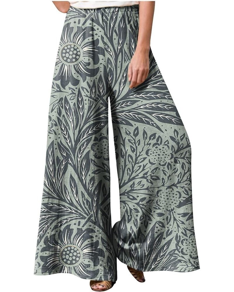 Pants for Women Casual Summer,Women's Elastic Waist Pants Palazzo Flowing Wide Leg Casual Trouser 3-dark Green $12.29 Pants