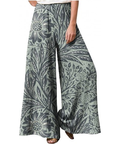 Pants for Women Casual Summer,Women's Elastic Waist Pants Palazzo Flowing Wide Leg Casual Trouser 3-dark Green $12.29 Pants