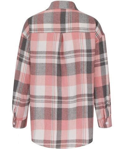 Women's Button up Flannel Shirts Long Sleeve Collared Plaid Shacket Work Blouses Casual Tops with Pocket for Fall Pink 3 $10....