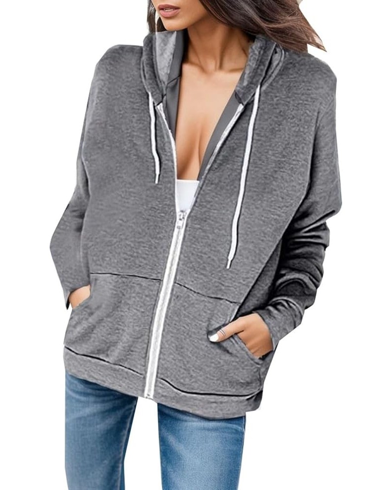 Womens Full Zip Hooded Sweatshirts Drastring Lightweight Athletic Jacket For Women Fall Outdoor Leisure Hoodies Sports Grey $...