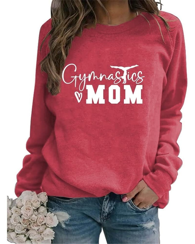 Gymnastics Mom Sweatshirts Womens Casual Long Sleeve Gymnastics Gift Shirts Crew Neck Pullover Tops for Mom 01 Red $9.44 Hood...