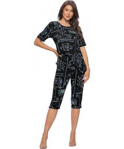 Women's 2 Piece Set – Plus Size Short Sleeve T Shirts Top and Capri Pants with Side Slit Stretchy Casual Outfit W401 Teal $26...