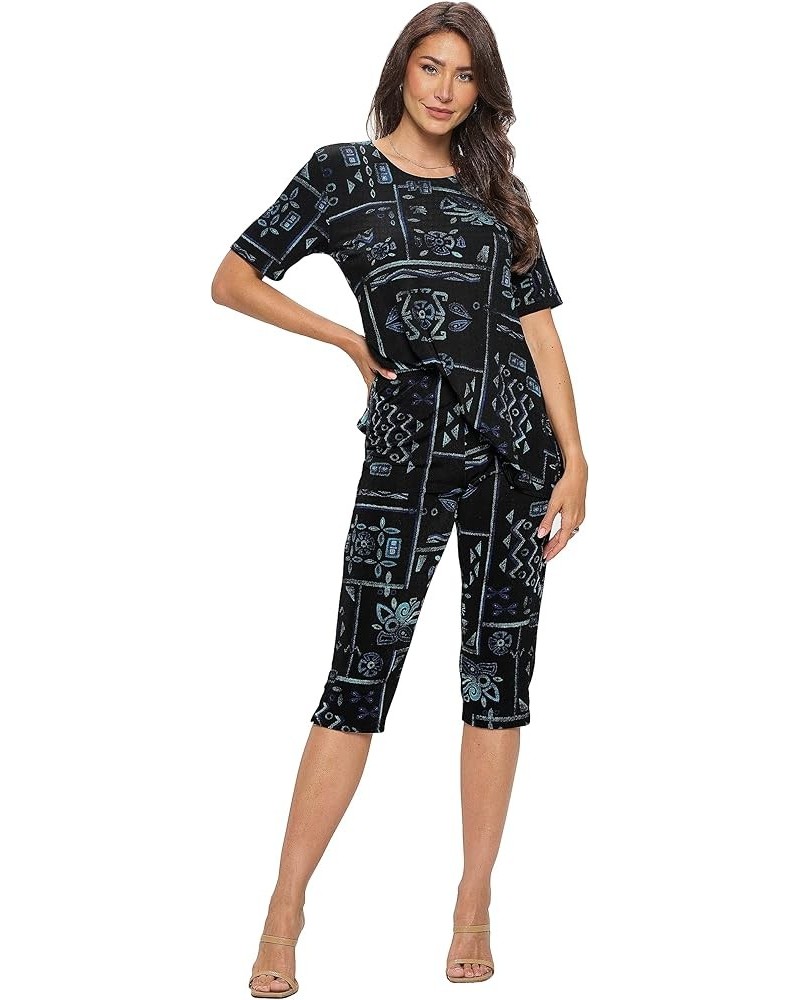 Women's 2 Piece Set – Plus Size Short Sleeve T Shirts Top and Capri Pants with Side Slit Stretchy Casual Outfit W401 Teal $26...