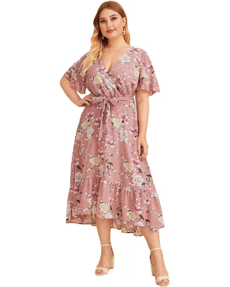 Plus Size Short Sleeve Wrap V Neck Belted High Waist Maxi Dress $13.24 Dresses