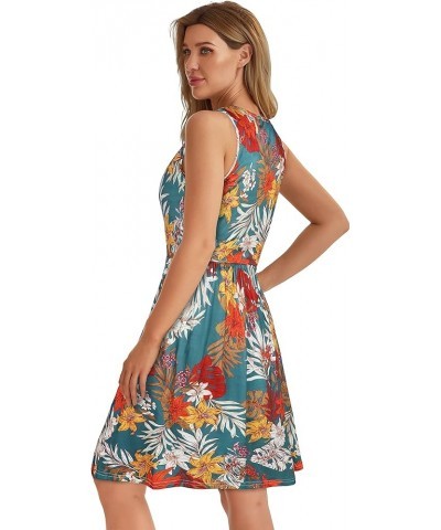 Summer Dresses for Women Casual Sleeveless Tshirt Beach Flowy Tank Sundresses with Pockets Cyan Yellow Floral $16.19 Dresses