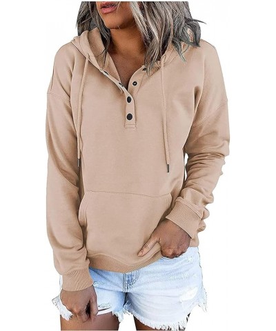 Hoodies for Women 2023 Button V Neck Sweatshirt Fall Casual Long Sleeve Hooded Pullover Trendy Drawstring Sweater Tops A02_kh...