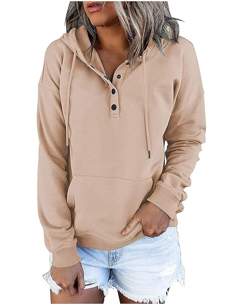 Hoodies for Women 2023 Button V Neck Sweatshirt Fall Casual Long Sleeve Hooded Pullover Trendy Drawstring Sweater Tops A02_kh...