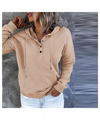 Hoodies for Women 2023 Button V Neck Sweatshirt Fall Casual Long Sleeve Hooded Pullover Trendy Drawstring Sweater Tops A02_kh...