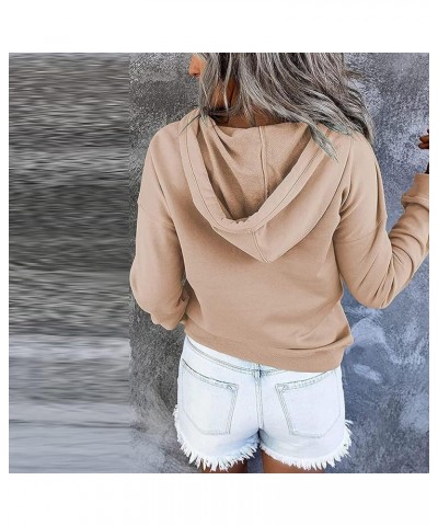 Hoodies for Women 2023 Button V Neck Sweatshirt Fall Casual Long Sleeve Hooded Pullover Trendy Drawstring Sweater Tops A02_kh...