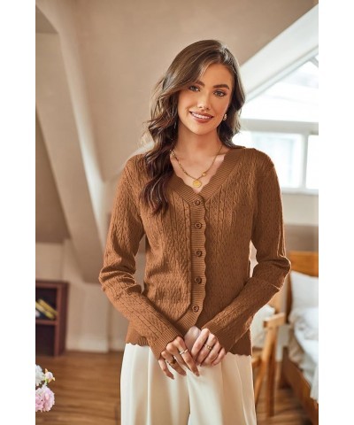 Women's 2024 Long Sleeve Cropped Cardigan Sweaters Lightweight Crochet Button Down Cardigans Shrug S-2XL Red Brown $15.12 Swe...